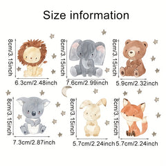 6pcs Animal Wall Stickers for Room Decoration Vinyl Decals DIY Murals