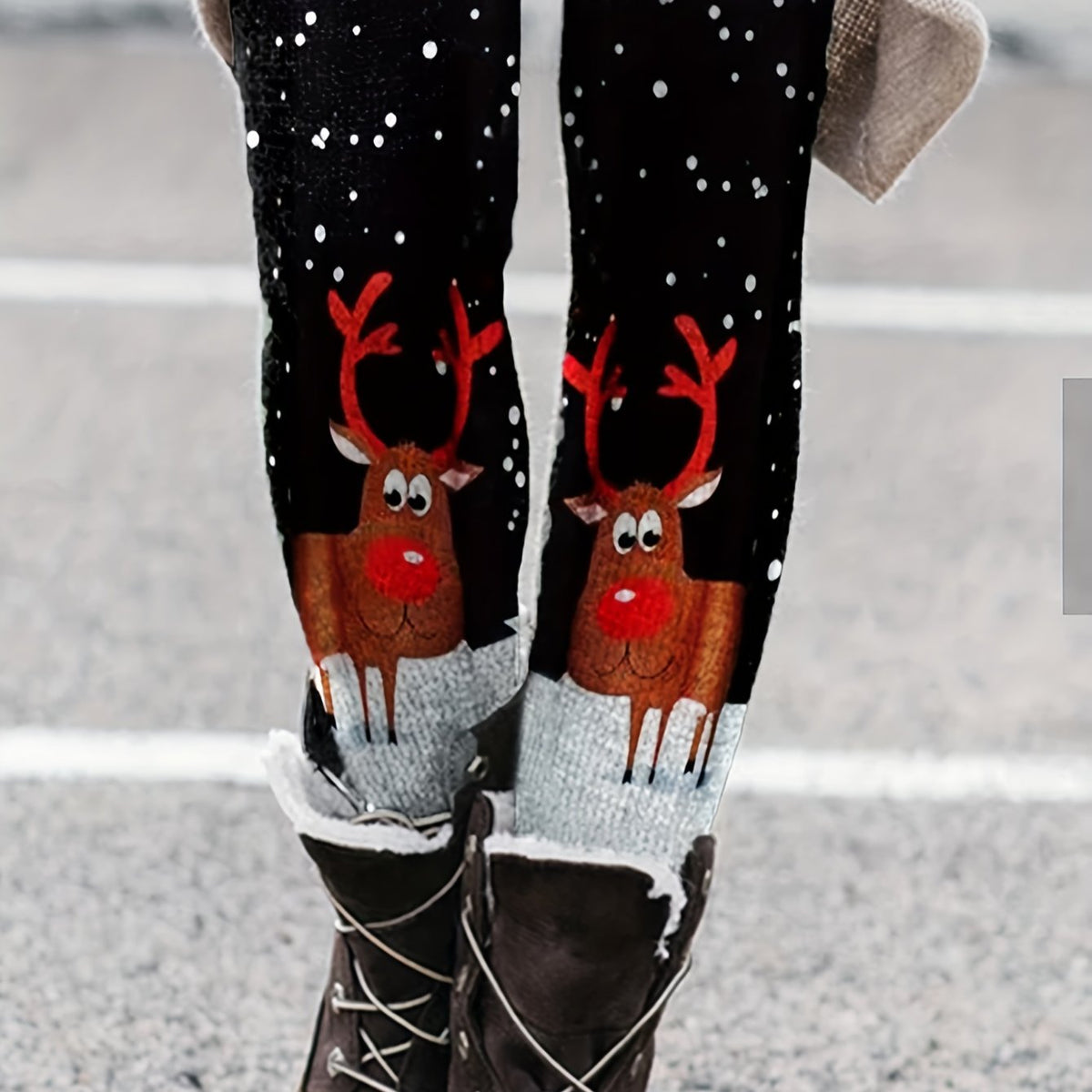  Elk Print High Stretch Skinny Leggings