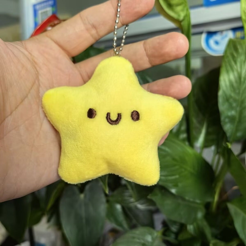 5pcs Yellow Plush Star Dolls Keychains with Wishing Star Tag