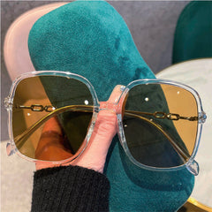 Oversized Square Frame Sunglasses Gradient Chain Temple UV400