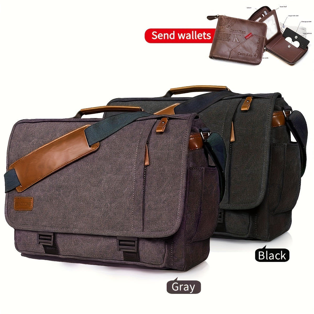 17 17 3 Inch Laptop Messenger Bag Waterproof Canvas with Spacious Interior
