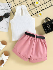 Girl's Ribbed Halter Top & Shorts Set for Summer