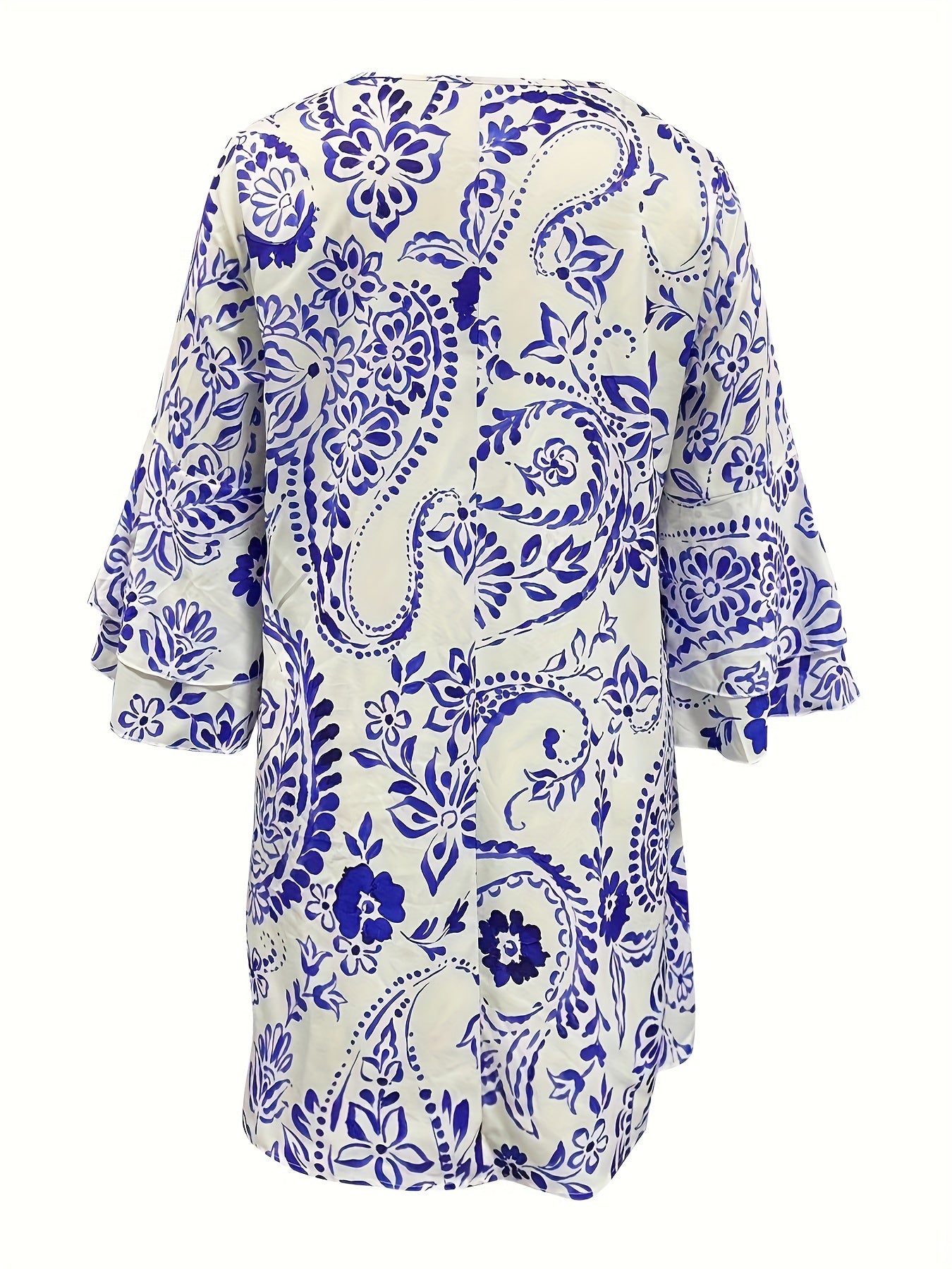  Floral Bell Sleeve V Neck Mini Dress