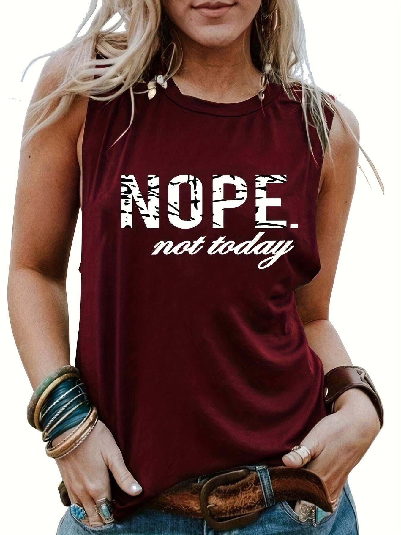 Nope Not Today Graphic Print Tank Top Sleeveless Crew Neck Casual Top