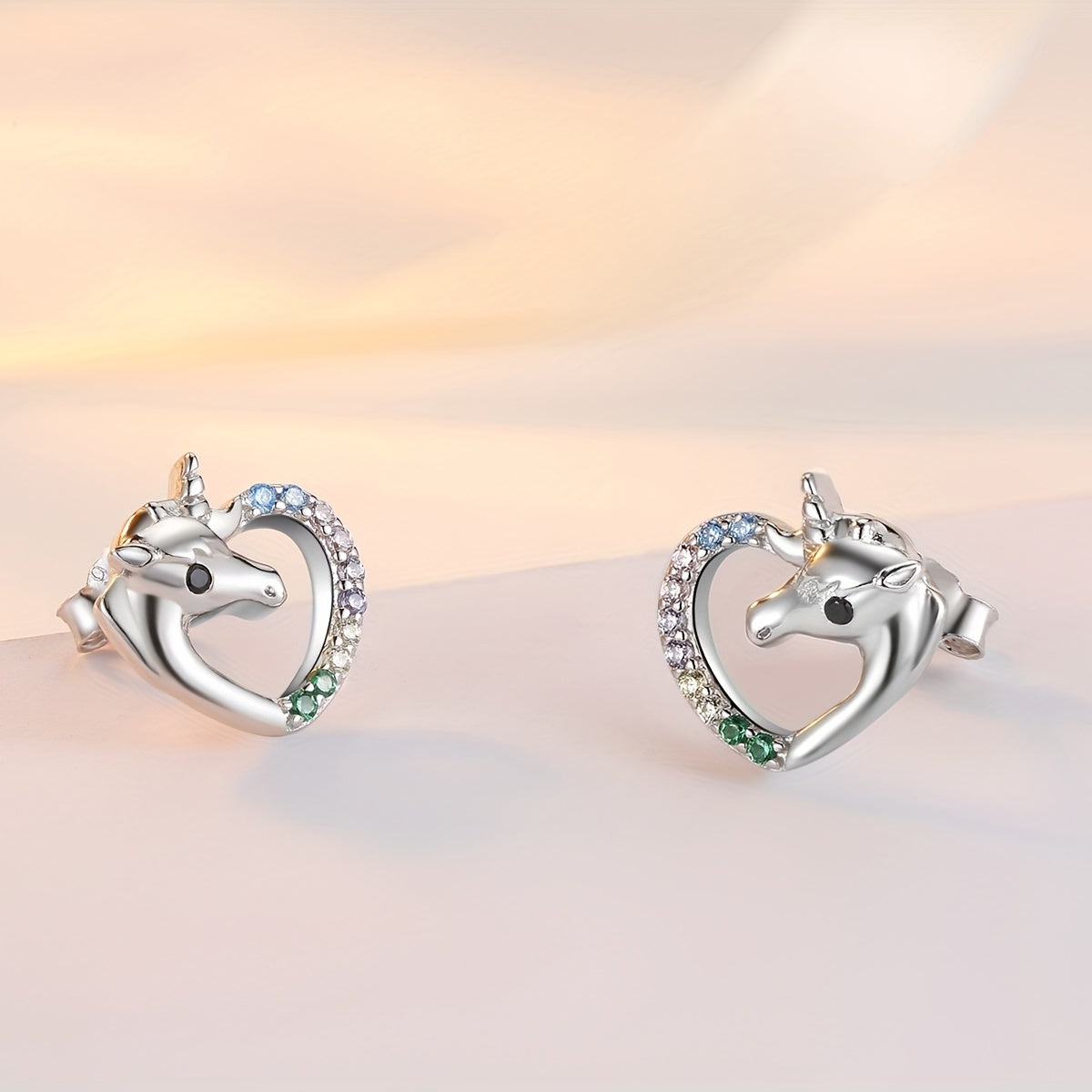 925 Silver Unicorn Pendant Earrings with Colorful Zircon
