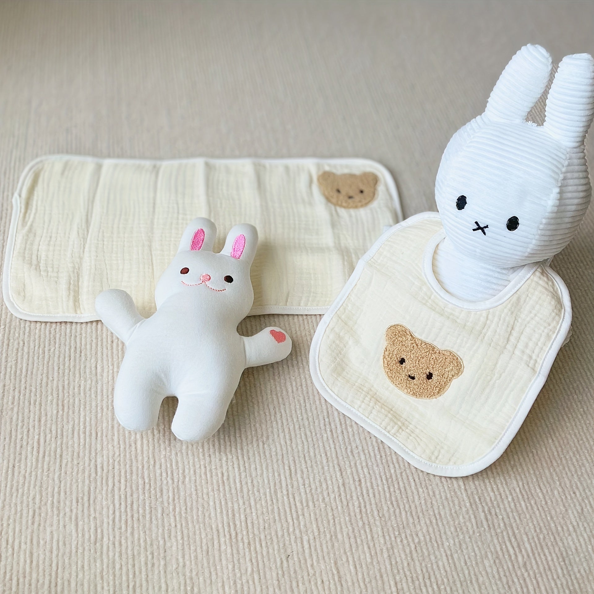 Baby Bear Embroidery Bib Pillow Set