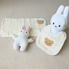 Baby Bear Embroidery Bib Pillow Set