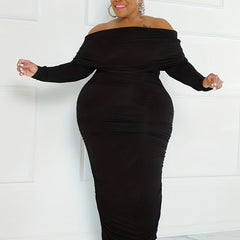 Off Shoulder Long Sleeve Maxi Dress