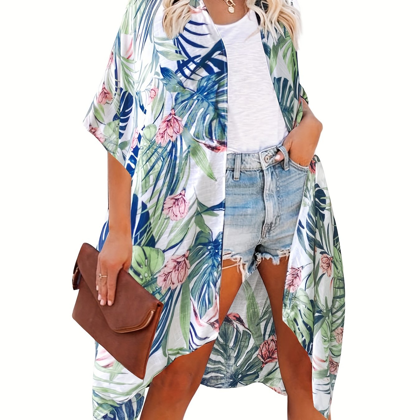  Tropical Print Kimono Cover Up