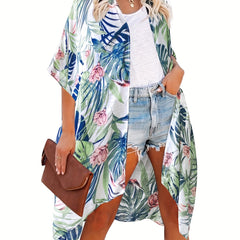  Tropical Print Kimono Cover Up