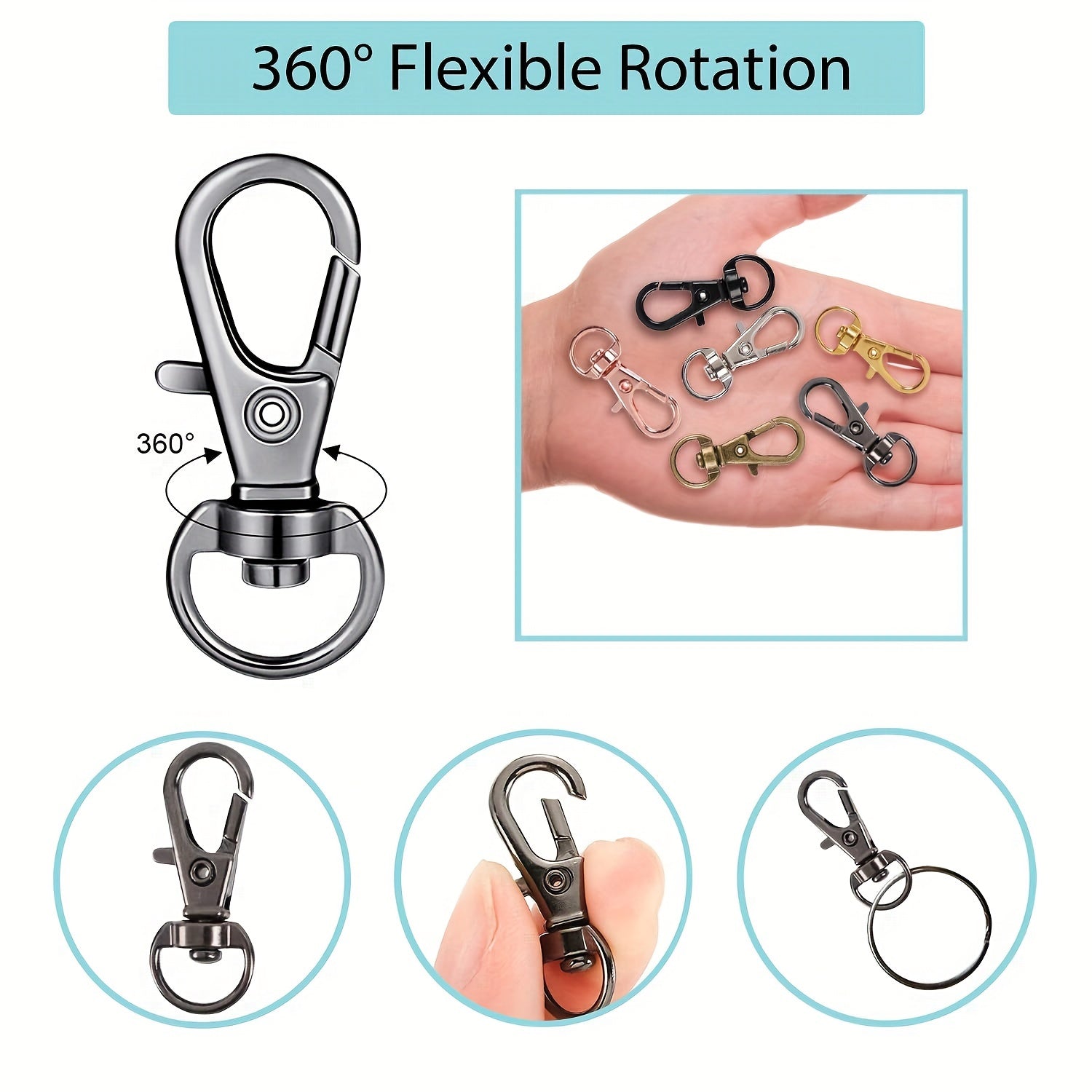 120pcs Swivel Lanyard Snap Hook Key Rings Metal Keychain Hooks Crafting