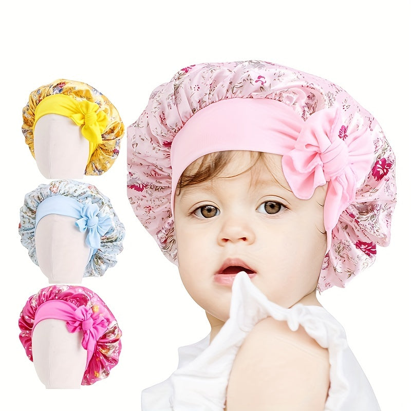 Kids Satin Sleep Bonnet Hat Bow Adjustable Night Sleep Cap