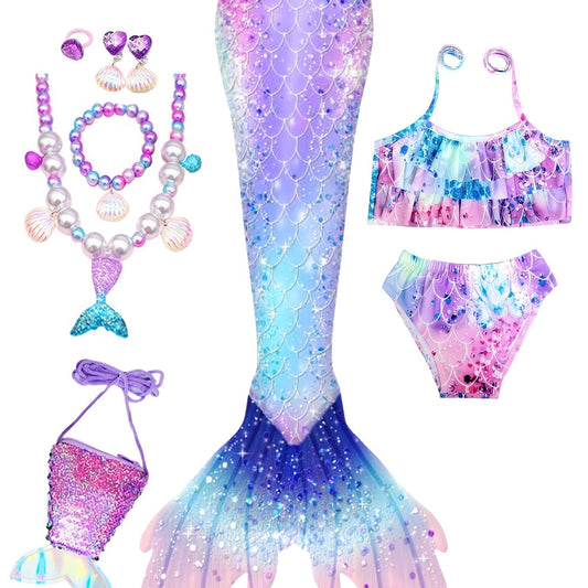 Girls Mermaid Tail Bikini Swimsuit Set