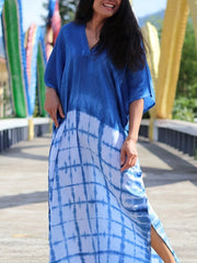  Colorblock Tie Dye Print V Neck Cover Up Dress