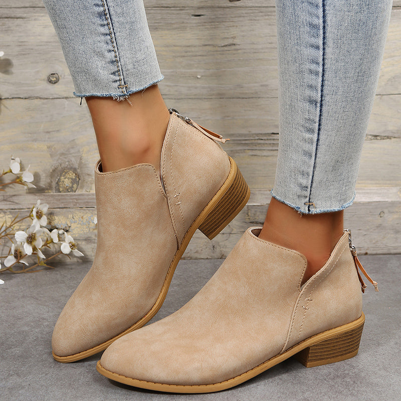 Women's Chunky Heel Ankle Boots Pointed Toe Low Heel Booties