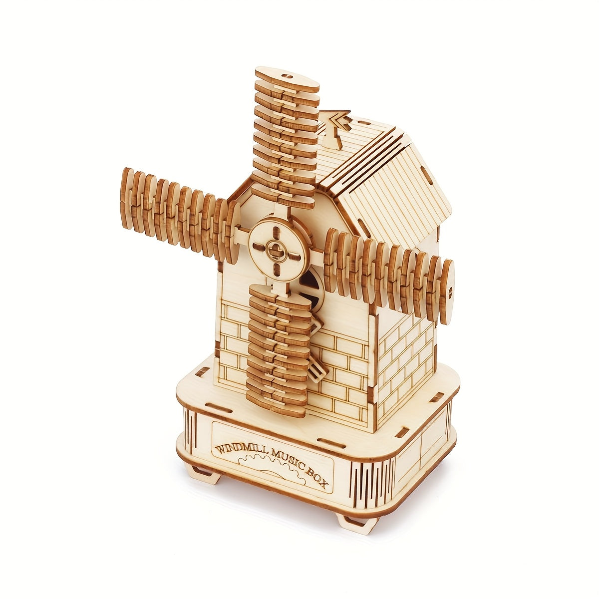 3D Wooden Windmill Puzzle Music Box Golden Mechanical Model Ideal Gift
