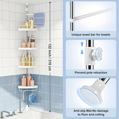 4 Tier Corner Shower Caddy Telescoping Rod Shower Rack