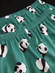 Panda Print Pajama Set Short Sleeve Top & Shorts Lounge Pants Women's Sleepwear