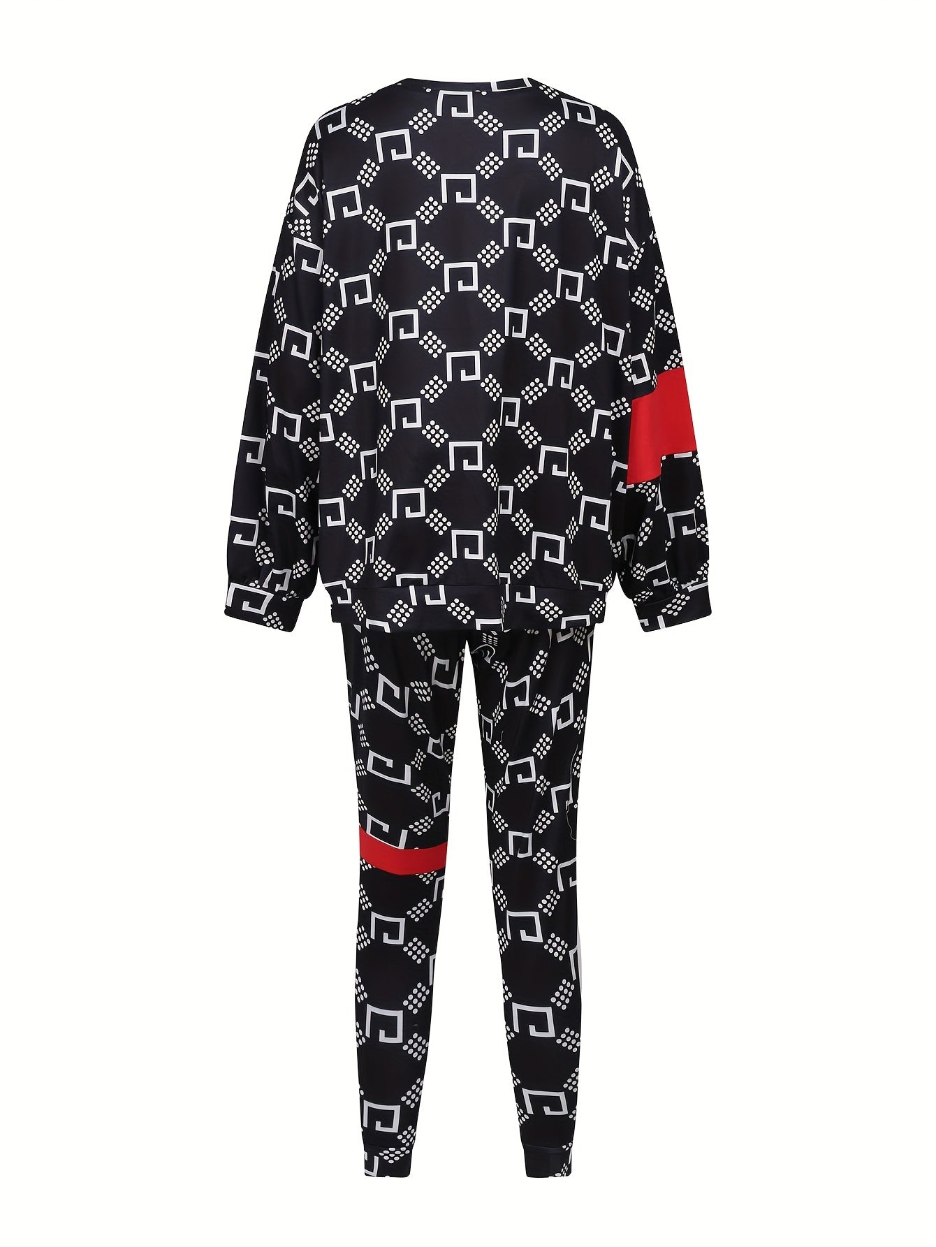  Colorblock Geometric Print Top & Pants Set