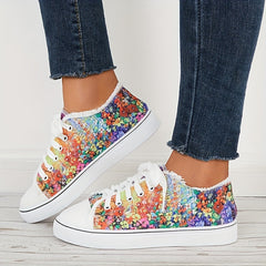 Women's Colorful Sequin Flat Shoes Lightweight Comfortable Lace Up Sports Shoes