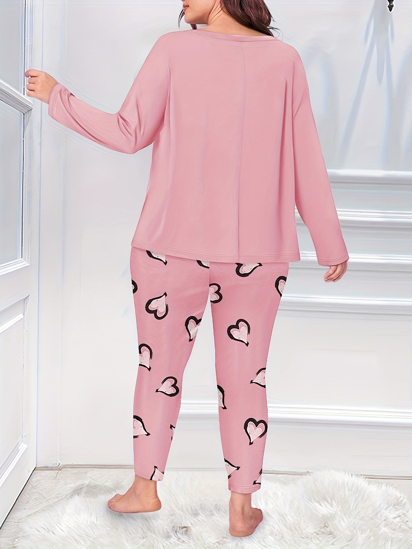  Eyelash & Heart Print Tee & Leggings Pajama Set