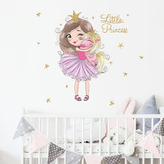 Girl & Unicorn Wall Sticker Self Adhesive Little Princess Peel & Stick Decor