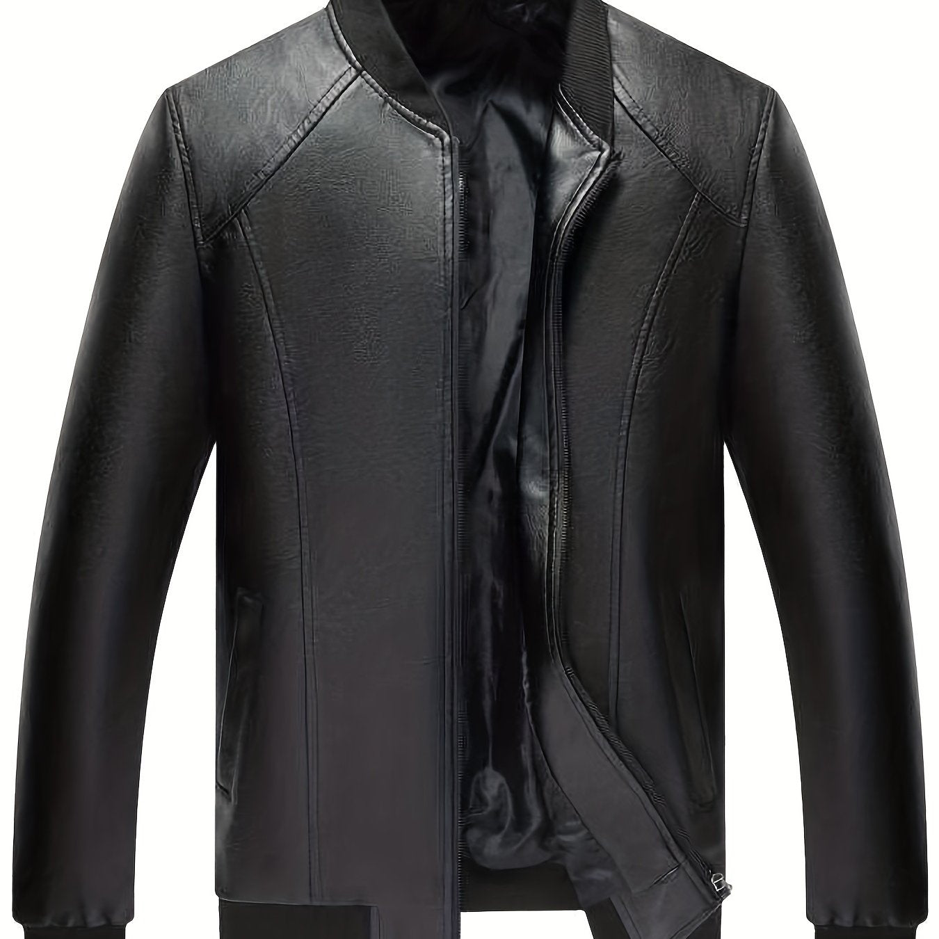 Men's Zip Up Faux Leather Jacket Baseball Collar