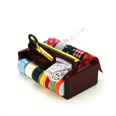 1:12 Scale Sewing Box Dollhouse Accessories with Lace Scissors and Threads