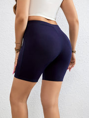  Women's Sports Shorts Solid Medium Stretch Biker Shorts