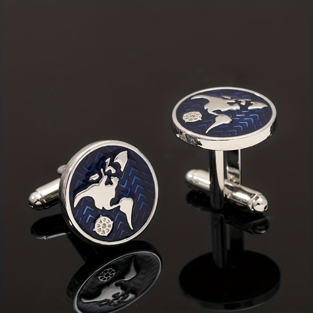 Metal World Map Button Cufflinks Shirt Cufflinks