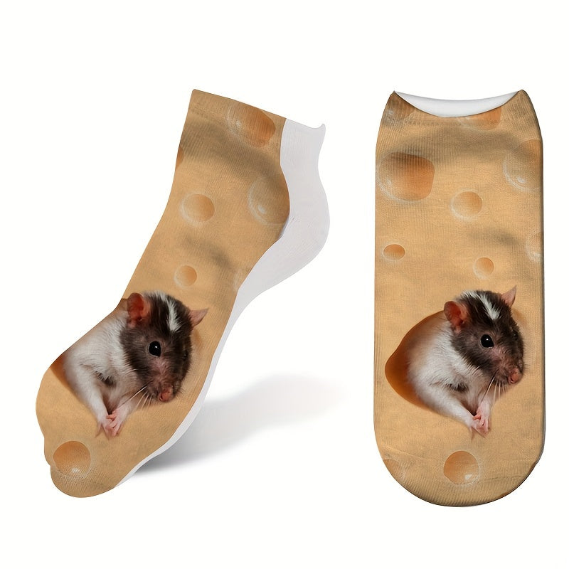 4 Pairs 3D Mouse Print Low Cut Socks Women's Stockings