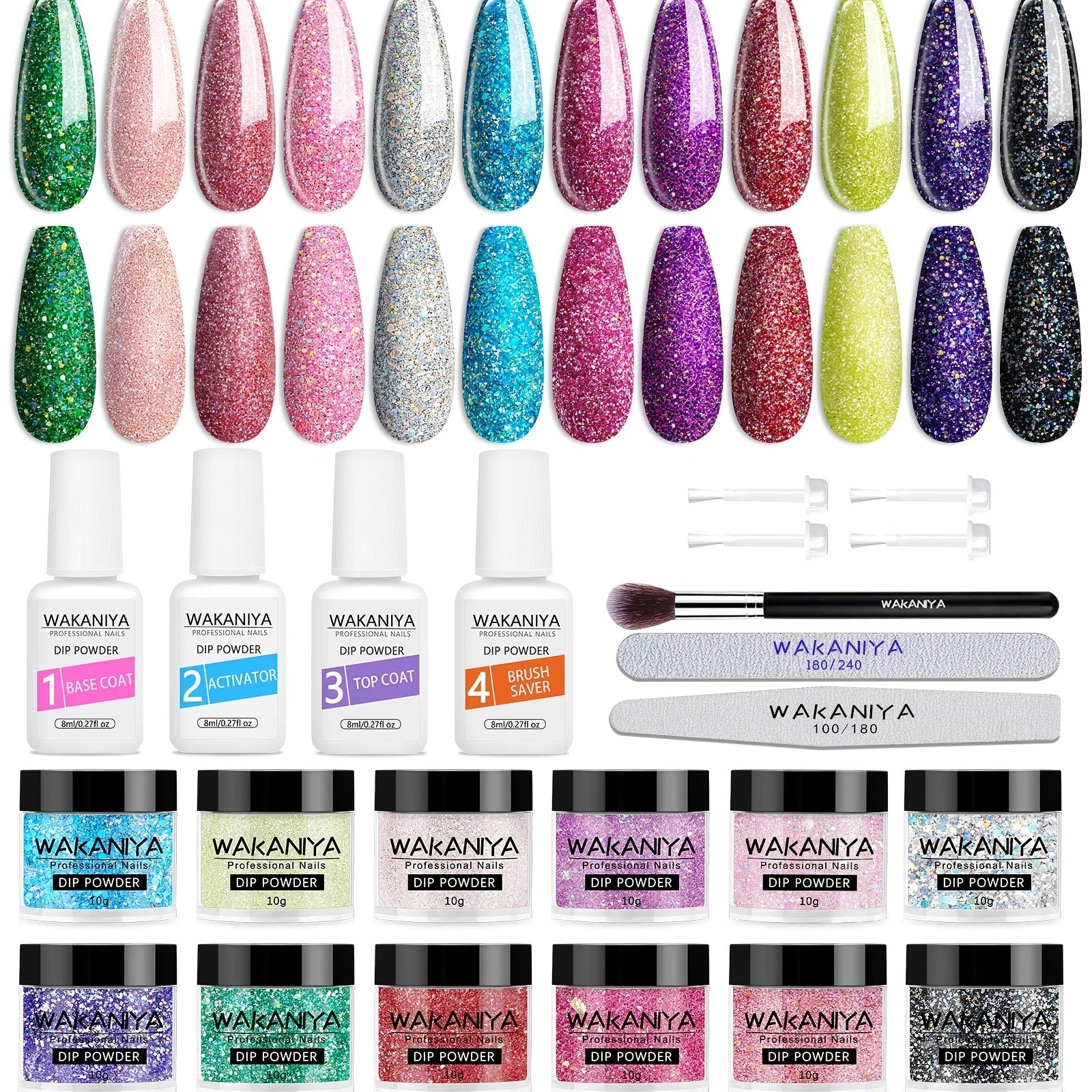 12 Colors Glitter Fall Dipping Powder Kit with 4 Liquids for Dip Manicure