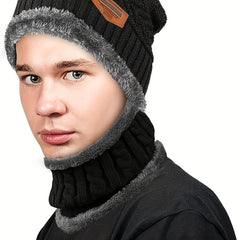 Winter Warm Windproof Hat Touch Screen Gloves Knitted Neck Cover Set