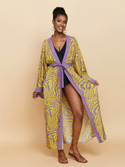  Fluid Print Long Sleeve Cover Up