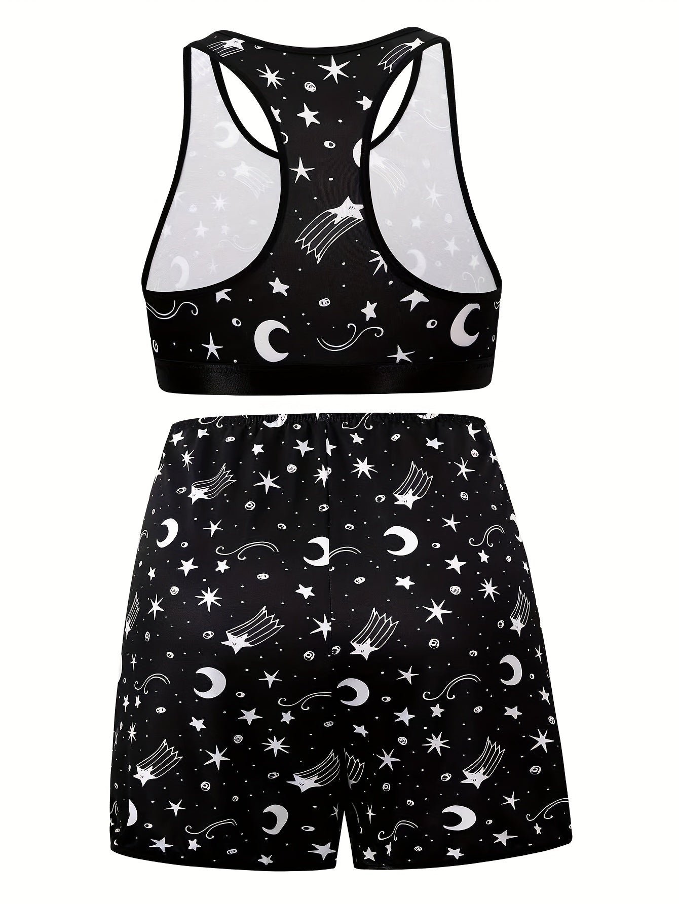  Moon & Star Print Racer Back Crop Top & Shorts Underwear Set