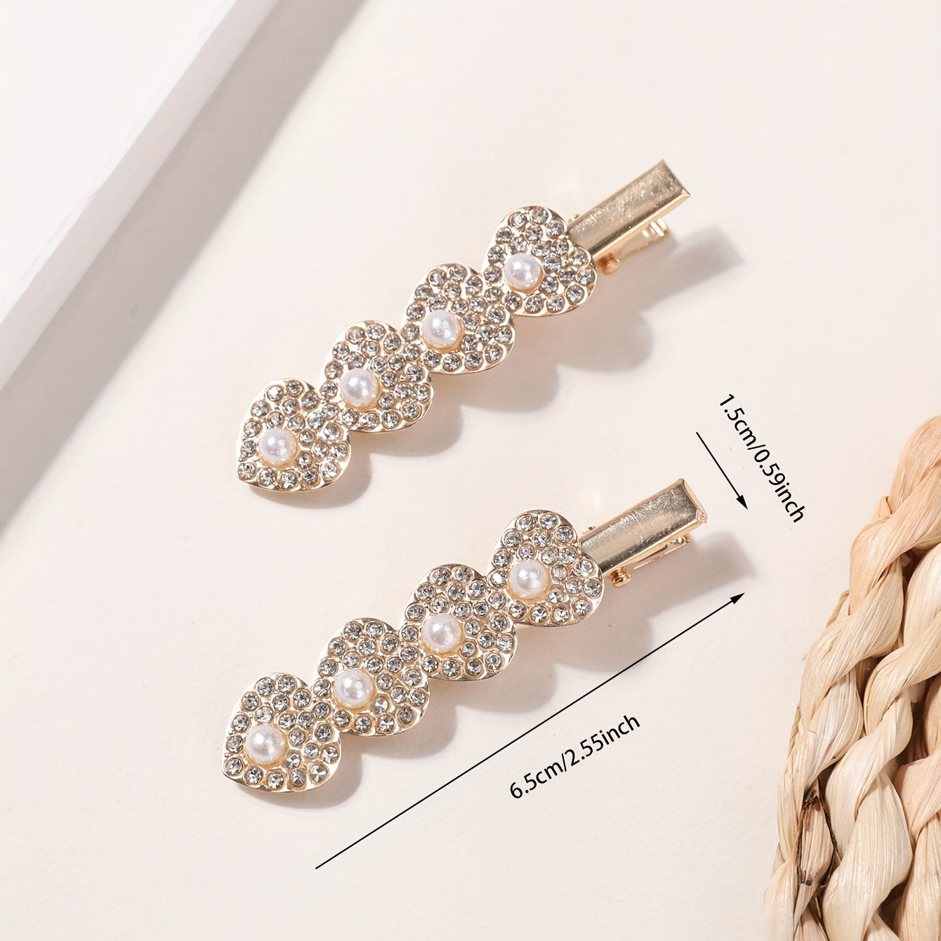 Glitter Heart Hair Clip Bobby Pin Barrette Rhinestone Faux Pearl Hair Slides