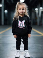 Girls Boys 2pcs M Letter Hooded Pullover Pants Set for Sports