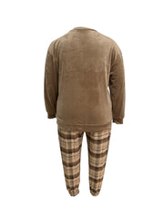  Flannel Top & Plaid Print Joggers Pajama Set