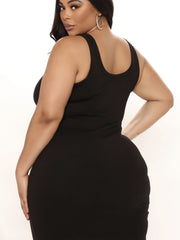  Solid Round Neck Tank Dress