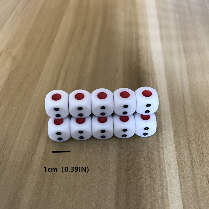 10pcs Acrylic Mahjong Dice Set, Red Dots, Rounded Corner, 10mm, 12mm, 16mm