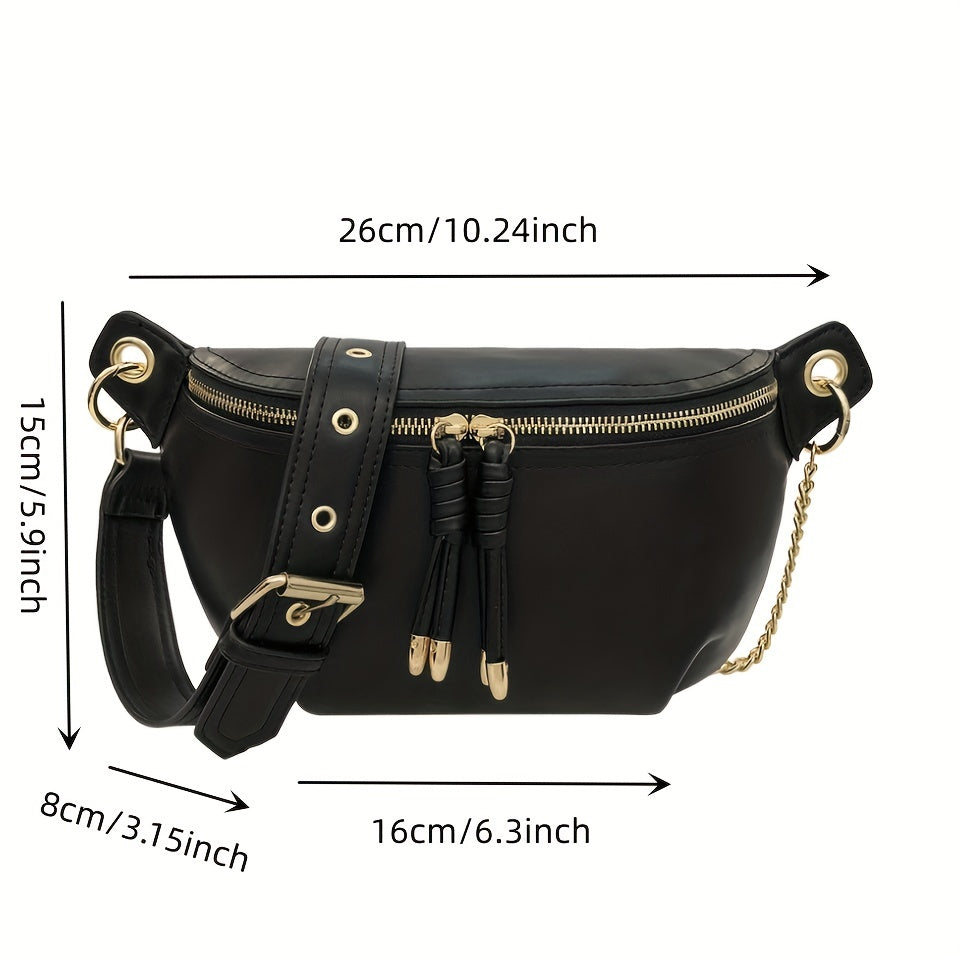 Chain Crossbody Bag Double Zipper Waist Bag