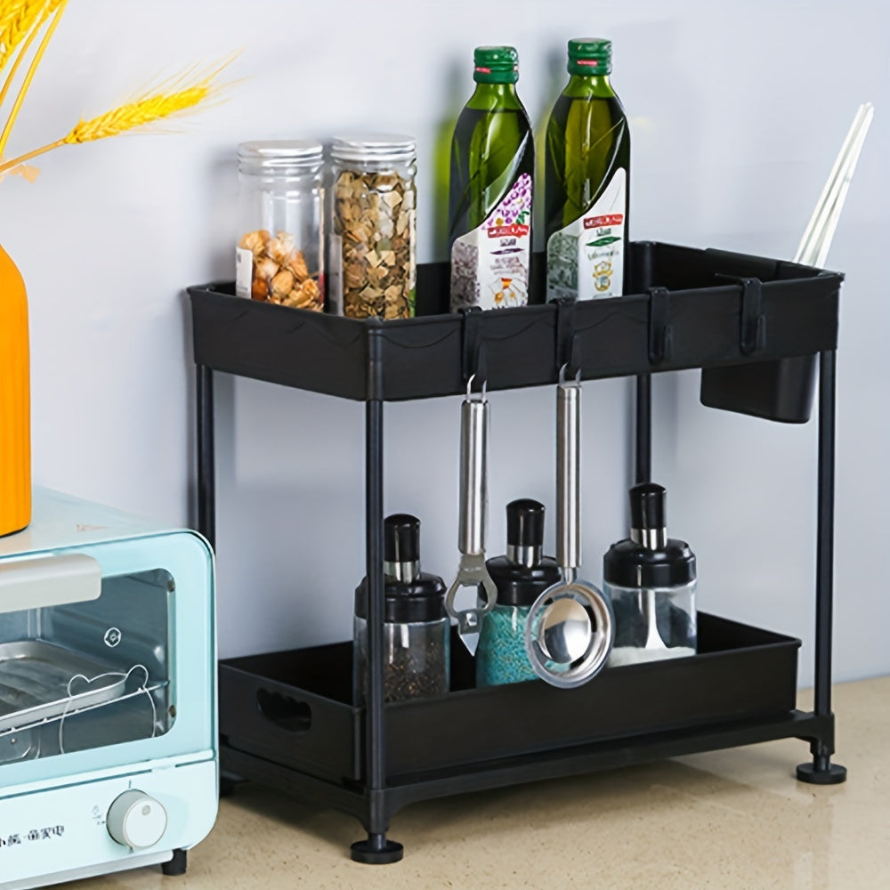Under Sink Double Layer Storage Rack for Kitchen - Sponge & Cloth Holder