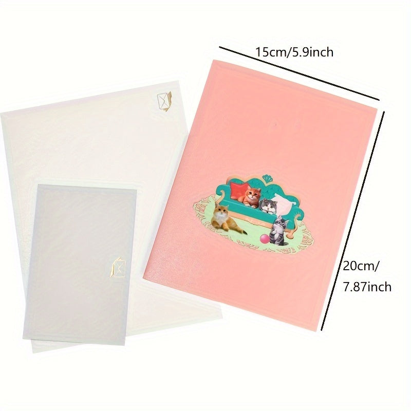 1pc Cat Pop Up Birthday Card 3D Greeting Card for Cat Lovers