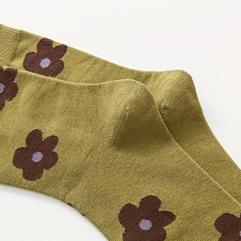 3 Pairs Floral Print Socks Comfy & Breathable Women's Mid Tube Stockings