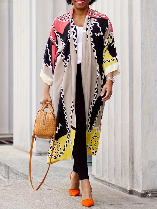  Colorblock Print Half Sleeve Cardigan