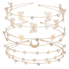 Rhinestone Crystal Headband Butterfly Moon Star Double Metal Headband