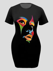  Figure Print Short Sleeve Tee Dress Women's Plus