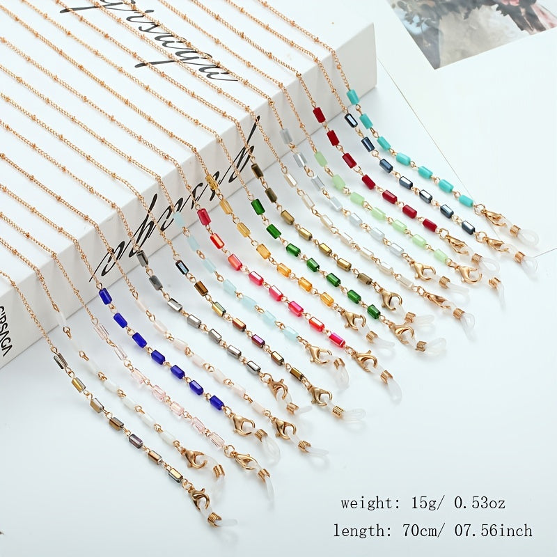 Crystal Glass Cuboid Glasses Chain and Mask Holder Necklace