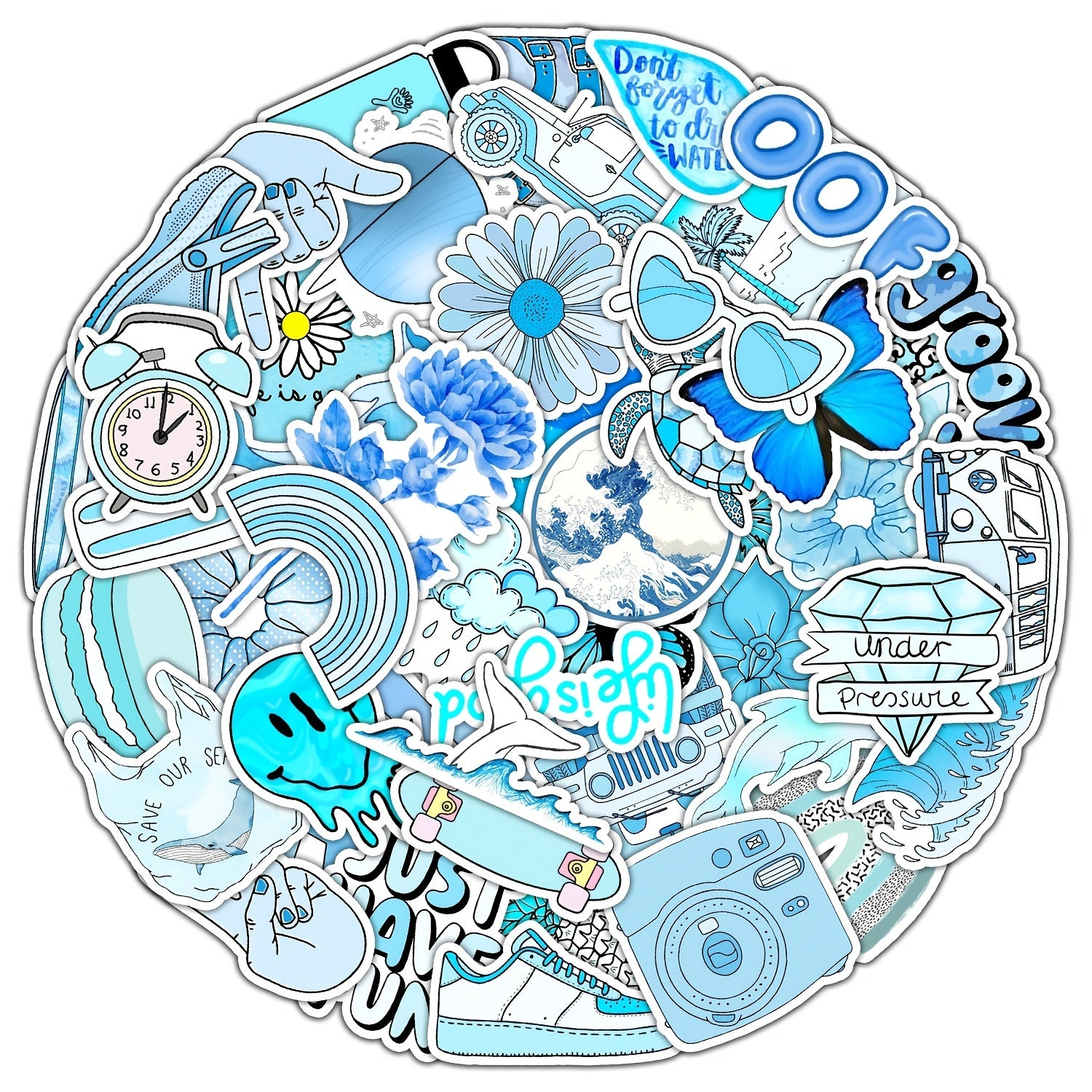 50 Waterproof Doodle Stickers for Water Bottles and Laptop