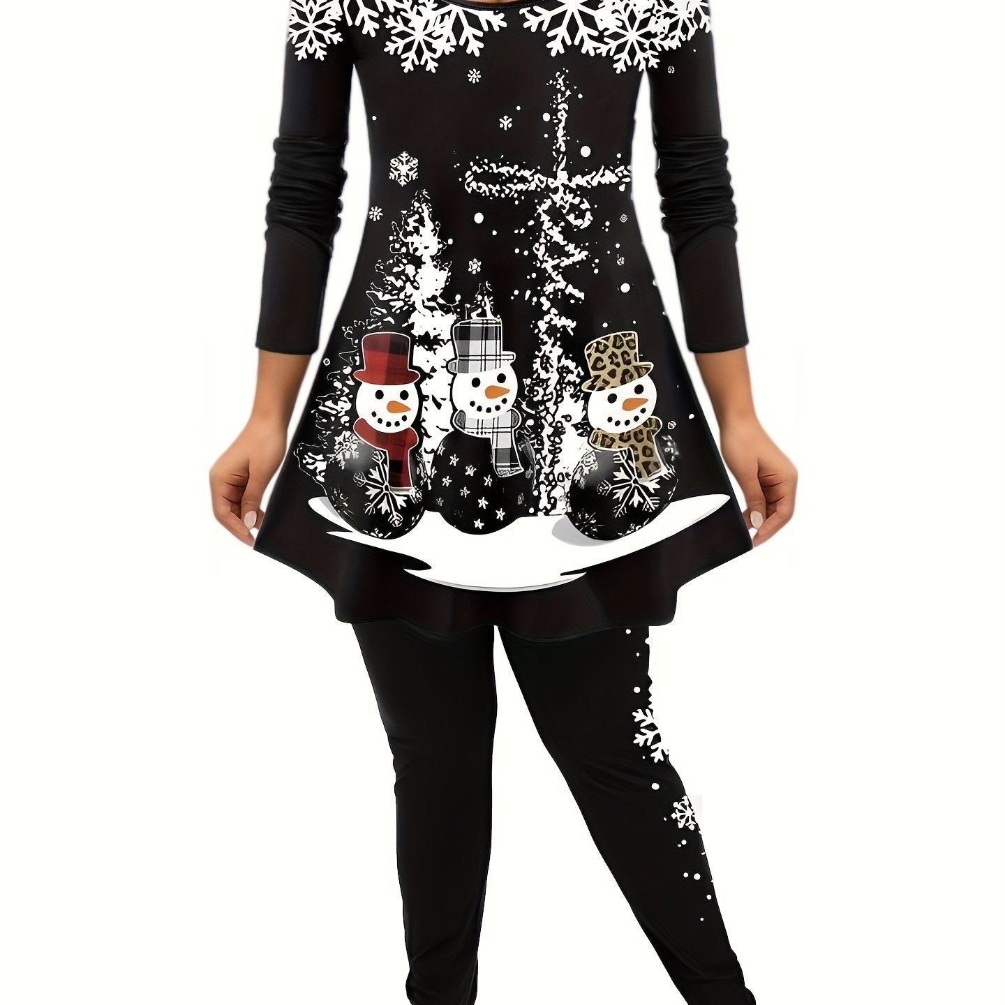  Christmas Snowman & Snowflake Tunic Top & Leggings